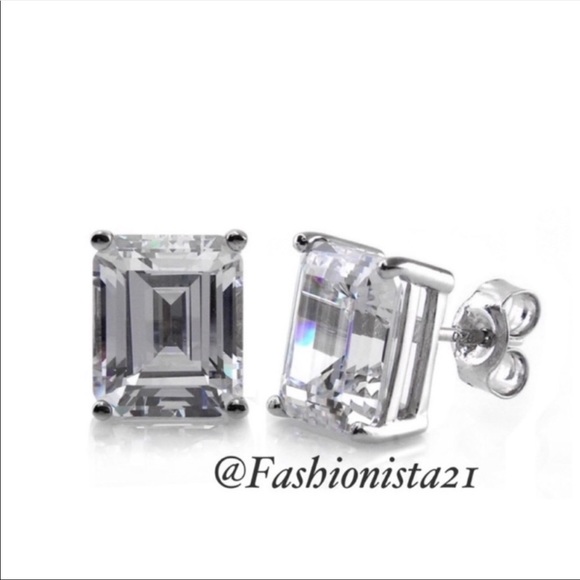 fashionista21 Jewelry - EMERALD CUT CZ Diamond Solitaire Stud Earrings